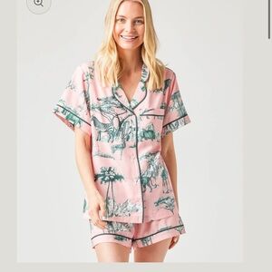Katie Kime Safari Toile Pajama Set Pink and Green